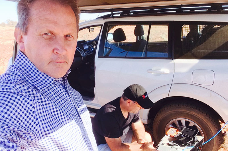 Ron and Seven Cameraman Tim Morris sending back a story from Coober Pedy